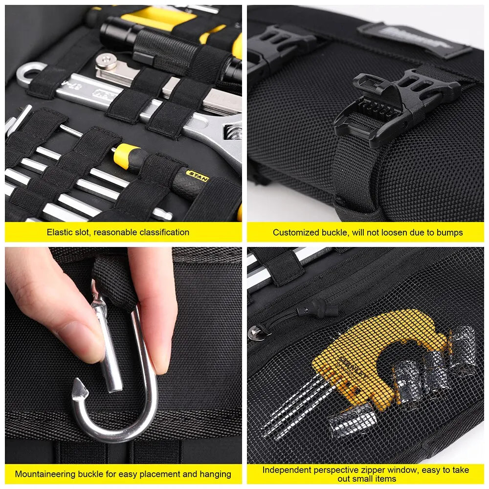 Rhinowalk Motorcycle Tool Roll Bag Portable Motor Saddlebags Side Tool Storage Bag Pouch Outdoor Travel Repair Working Tool